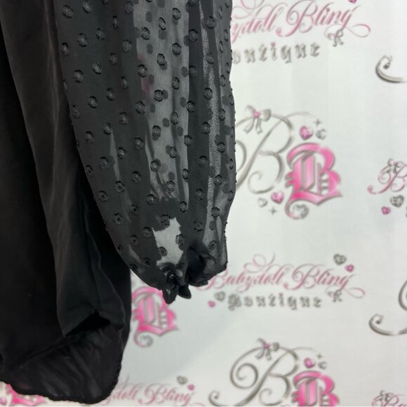Laundry By Shelli Segal long sleeve dotted Polka dot buttons Black Sheer Blouse - Picture 4 of 13